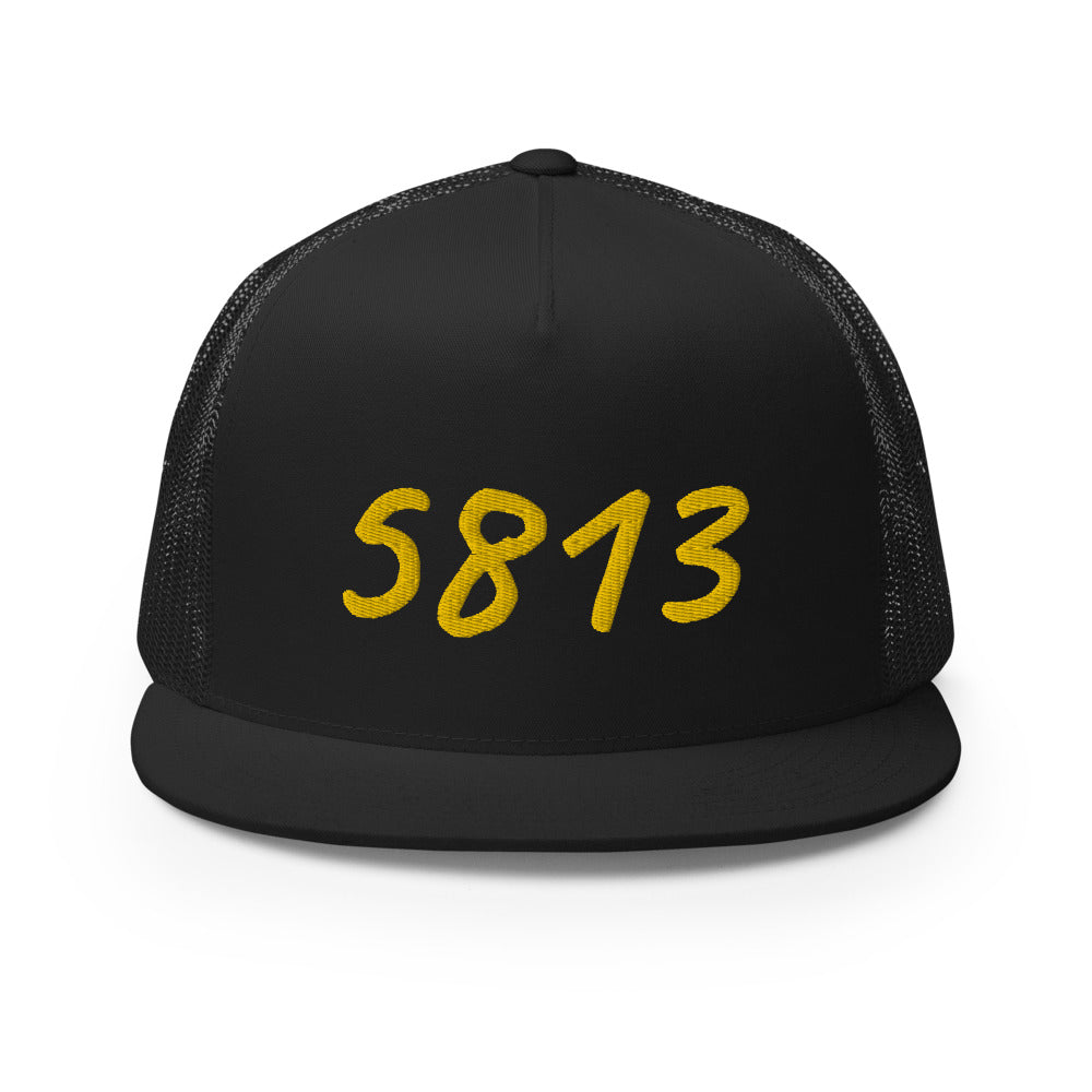 5813 In Gold Embroidery on 5 Panel Trucker Cap