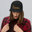 Team In Celluloid Embroidery on 5 Panel Trucker Cap