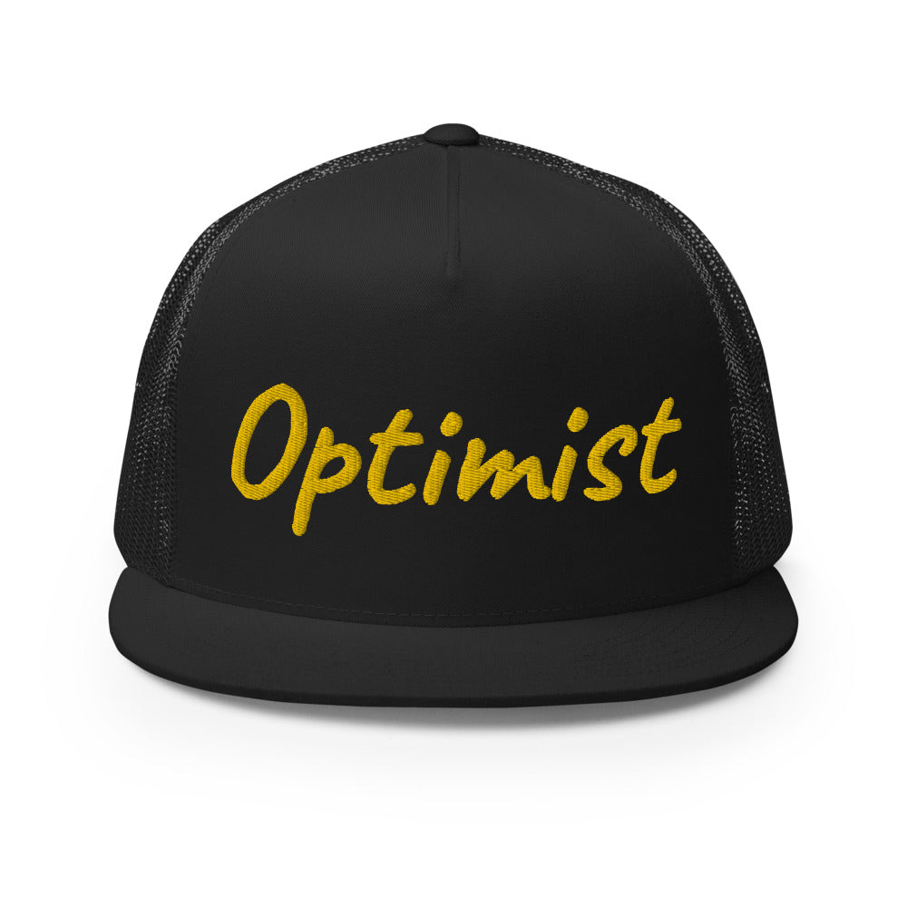 Optimist In Gold Embroidery on 5 Panel Trucker Cap