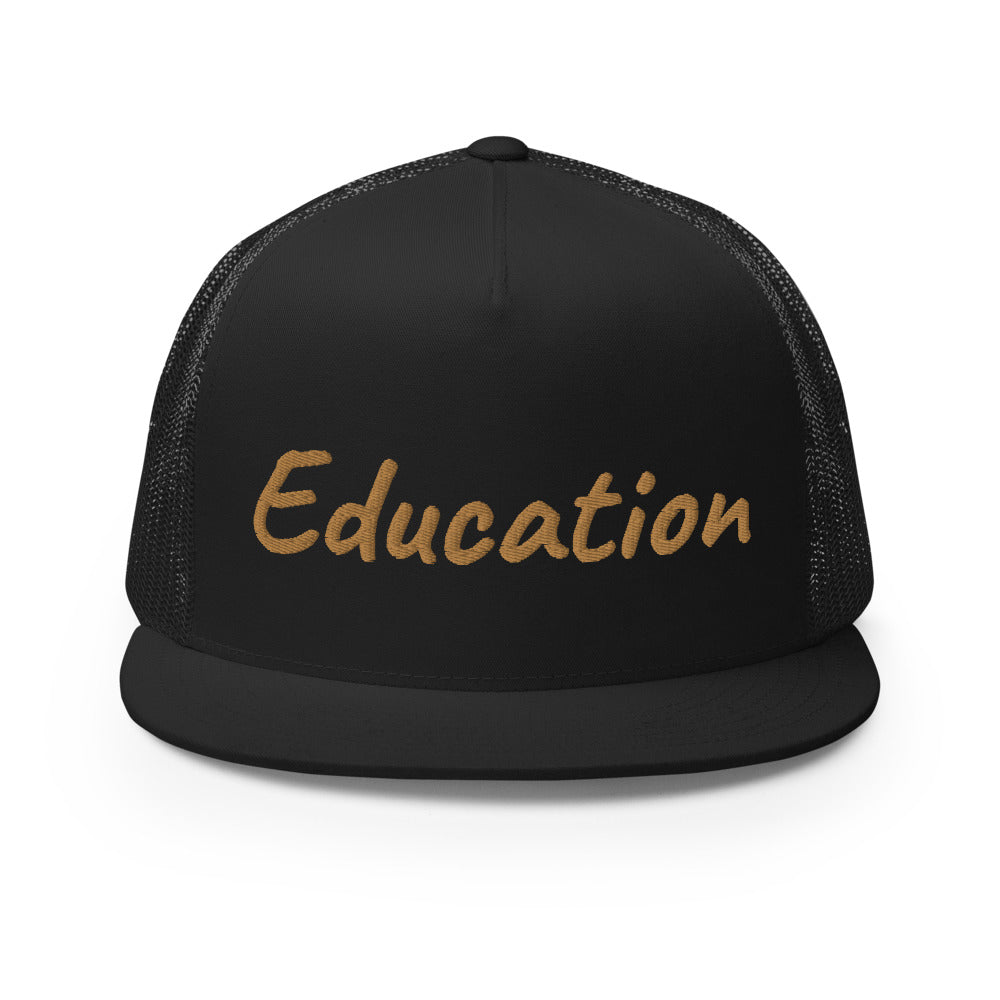 Education In Copper Embroidery on 5 Panel Trucker Cap