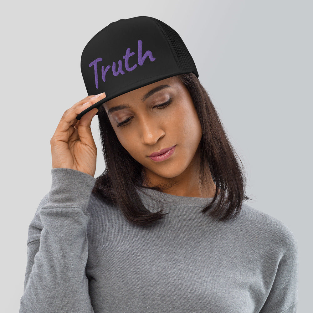 Truth In Amethyst Embroidery on 5 Panel Trucker Cap