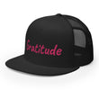 Gratitude In Star Rose Quartz Embroidery on 5 Panel Trucker Cap