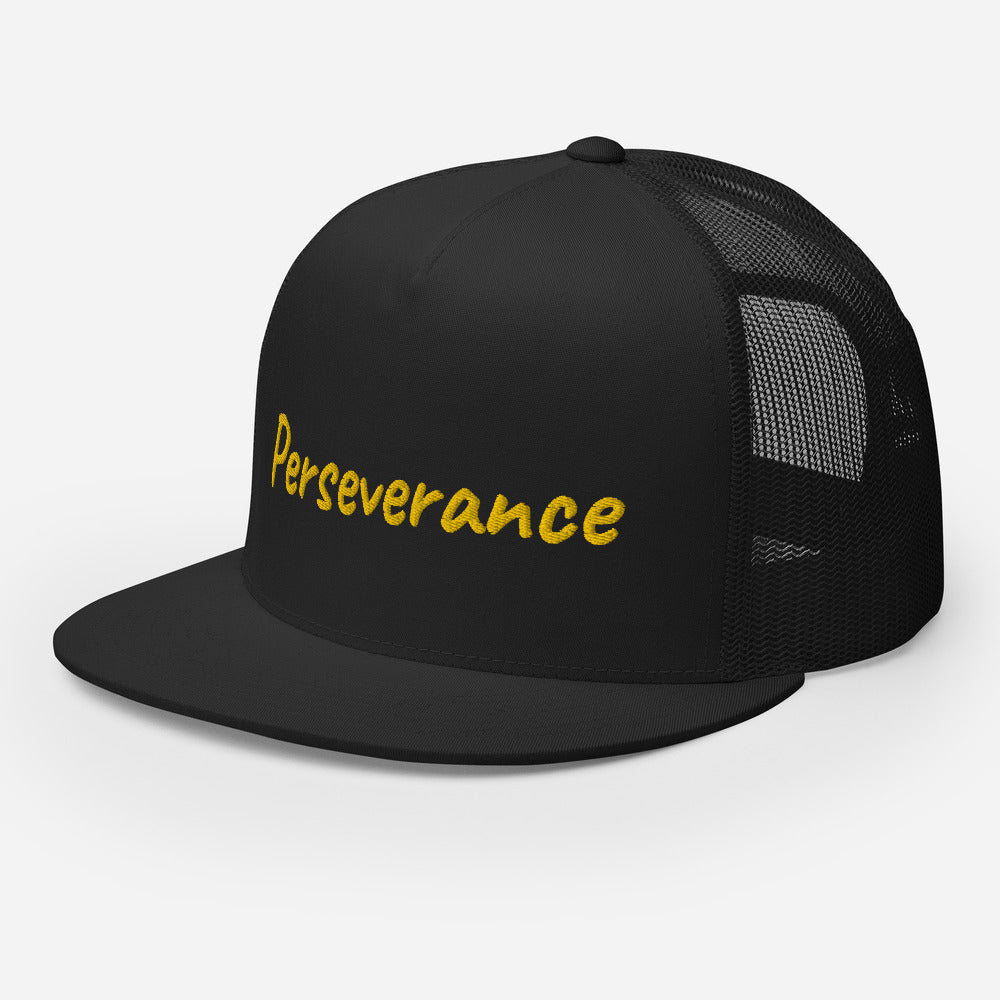 Perseverance In Gold Embroidery on 5 Panel Trucker Cap