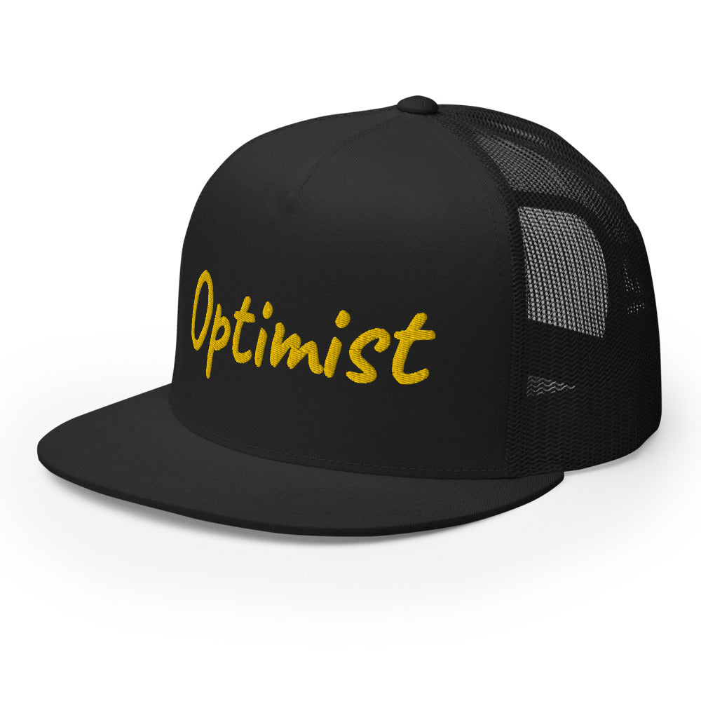 Optimist In Gold Embroidery on 5 Panel Trucker Cap