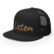 Listen In Copper Embroidery on 5 Panel Trucker Cap