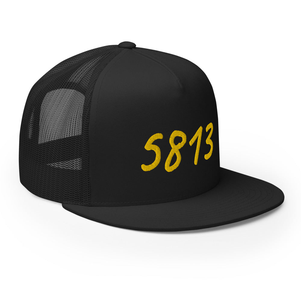 5813 In Gold Embroidery on 5 Panel Trucker Cap