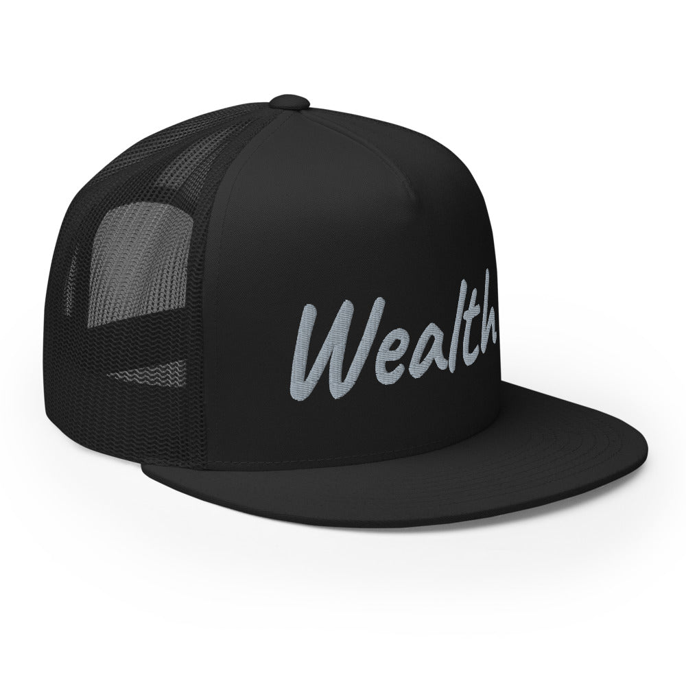 Wealth In Silver Embroidery on 5 Panel Trucker Cap