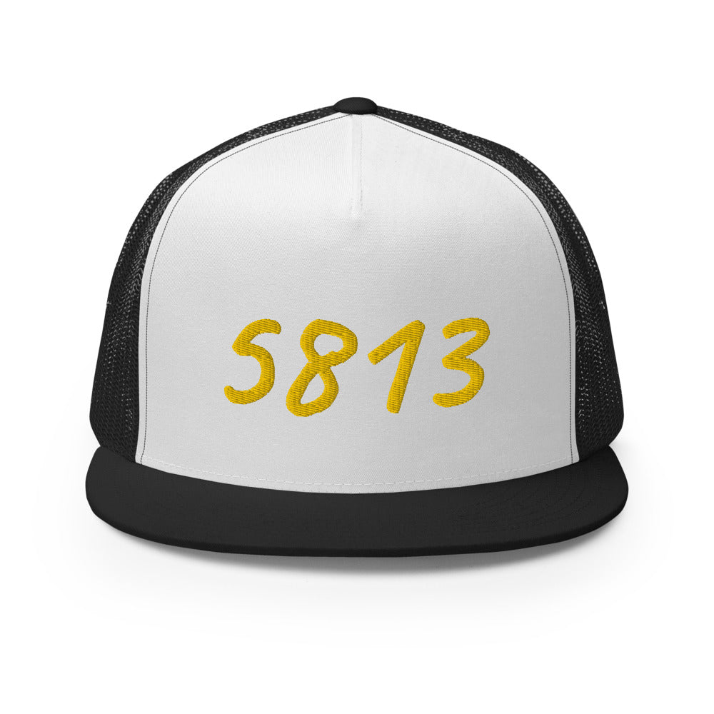 5813 In Gold Embroidery on 5 Panel Trucker Cap