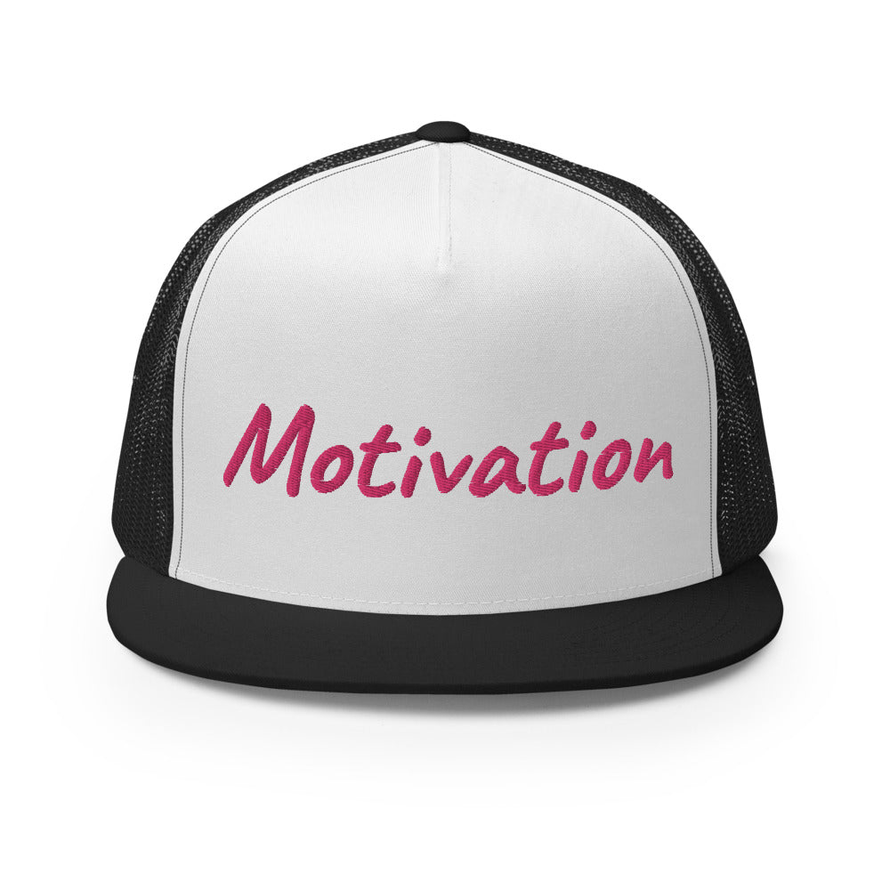 Motivation In Star Rose Quartz Embroidery on 5 Panel Trucker Cap