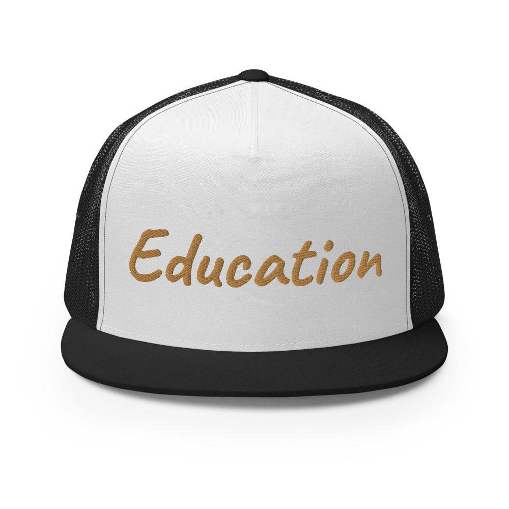 Education In Copper Embroidery on 5 Panel Trucker Cap