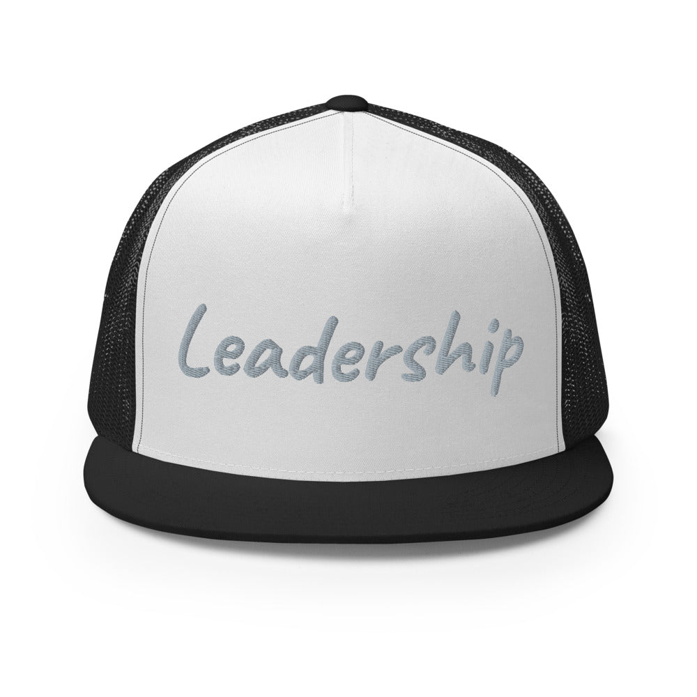 Leadership In Silver Embroidery on 5 Panel Trucker Cap