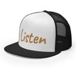 Listen In Copper Embroidery on 5 Panel Trucker Cap