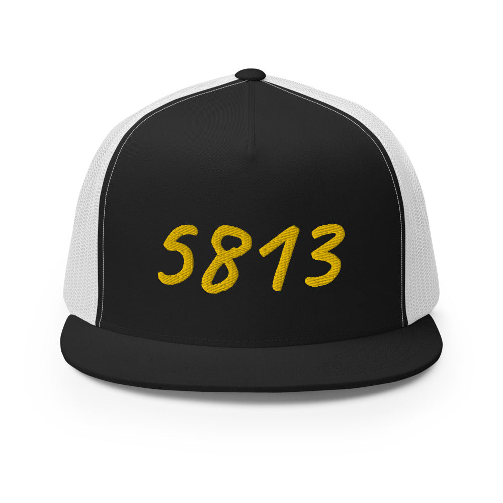 5813 In Gold Embroidery on 5 Panel Trucker Cap