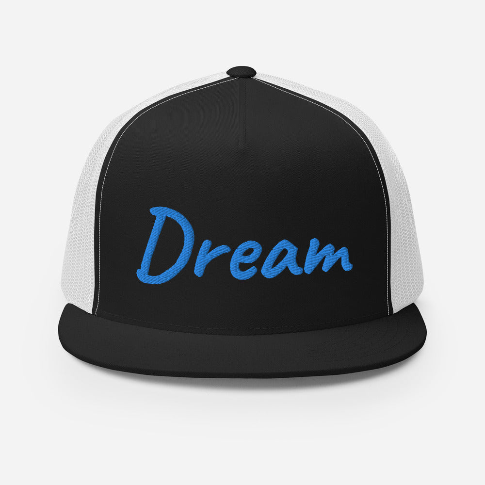 Dream In Sapphire Embroidery on 5 Panel Trucker Cap