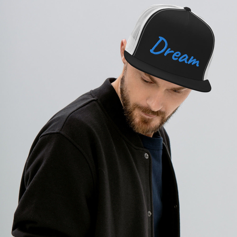 Dream In Sapphire Embroidery on 5 Panel Trucker Cap