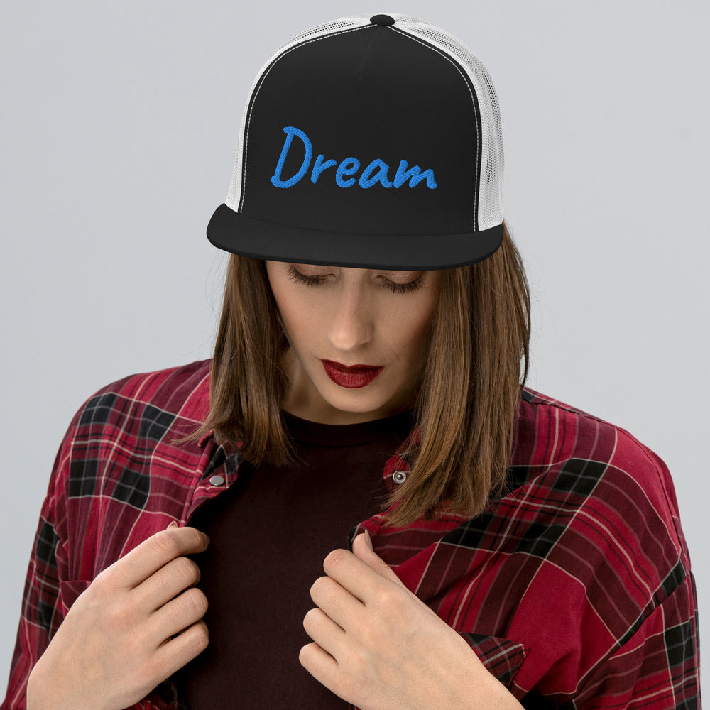 Dream In Sapphire Embroidery on 5 Panel Trucker Cap