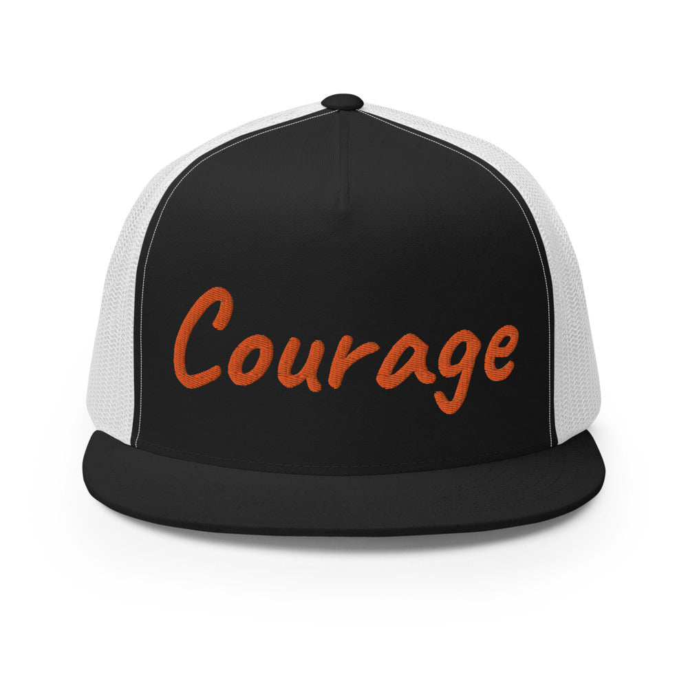 Courage In Amber Embroidery on 5 Panel Trucker Cap