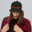 Courage In Amber Embroidery on 5 Panel Trucker Cap