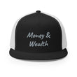 Money & Wealth In Silver Embroidery on 5 Panel Trucker Cap