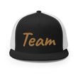 Team In Celluloid Embroidery on 5 Panel Trucker Cap