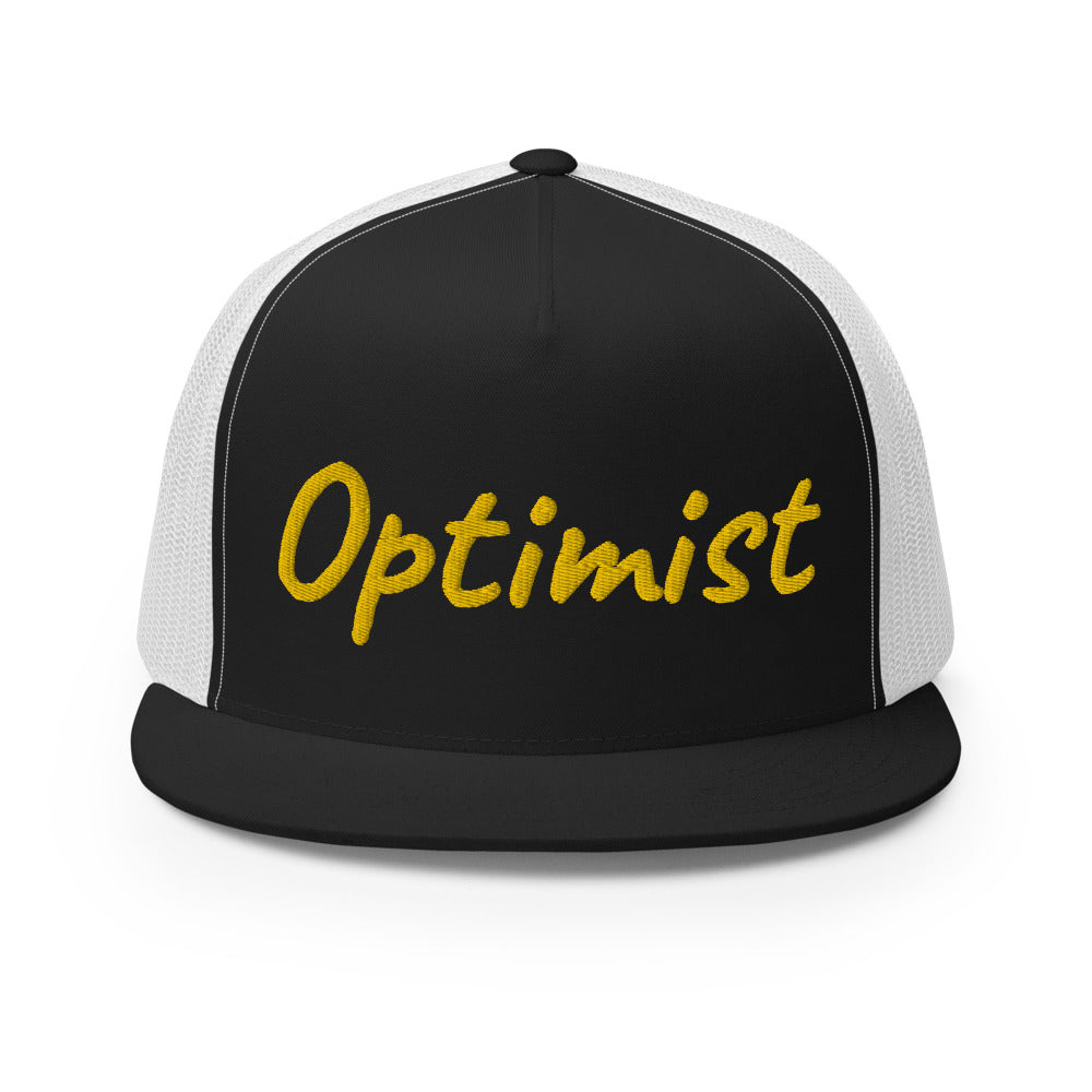 Optimist In Gold Embroidery on 5 Panel Trucker Cap