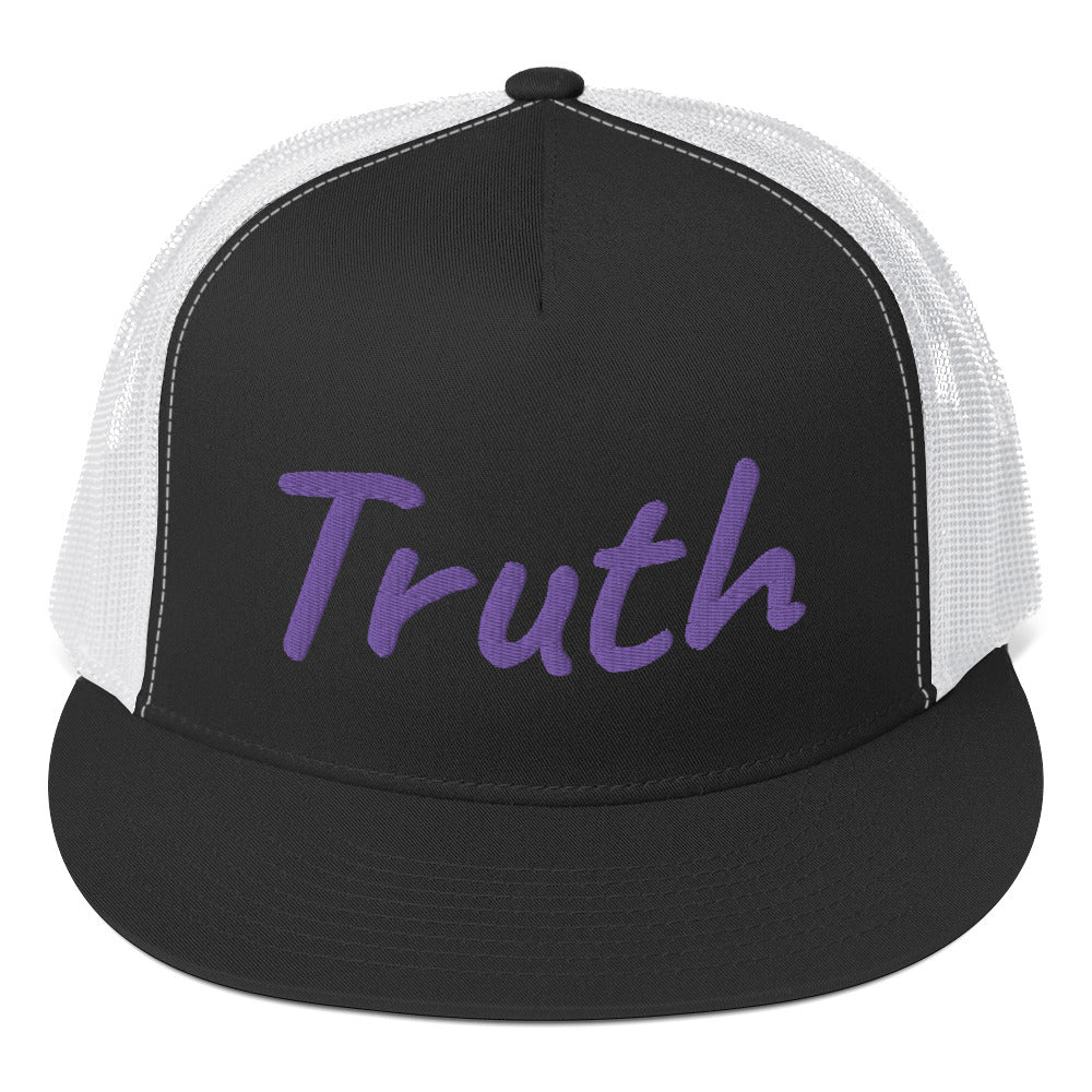 Truth In Amethyst Embroidery on 5 Panel Trucker Cap