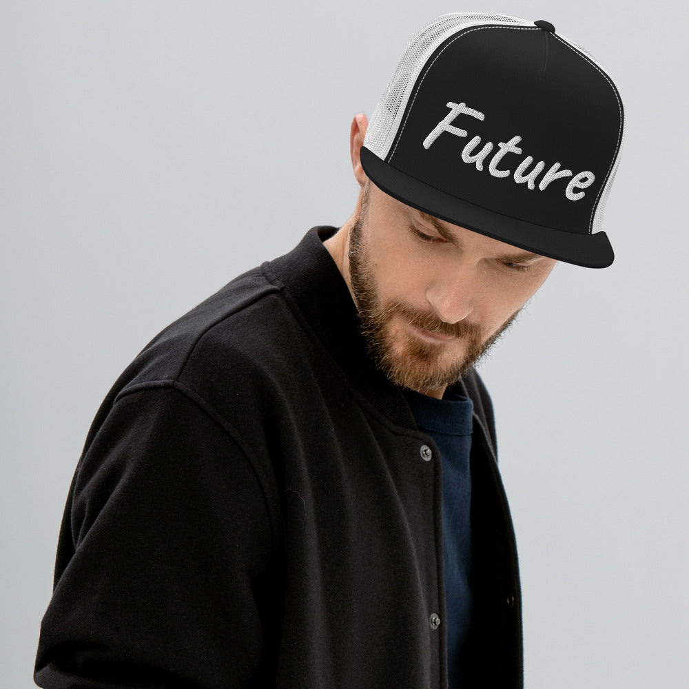 Future In Pearl Embroidery on 5 Panel Trucker Cap