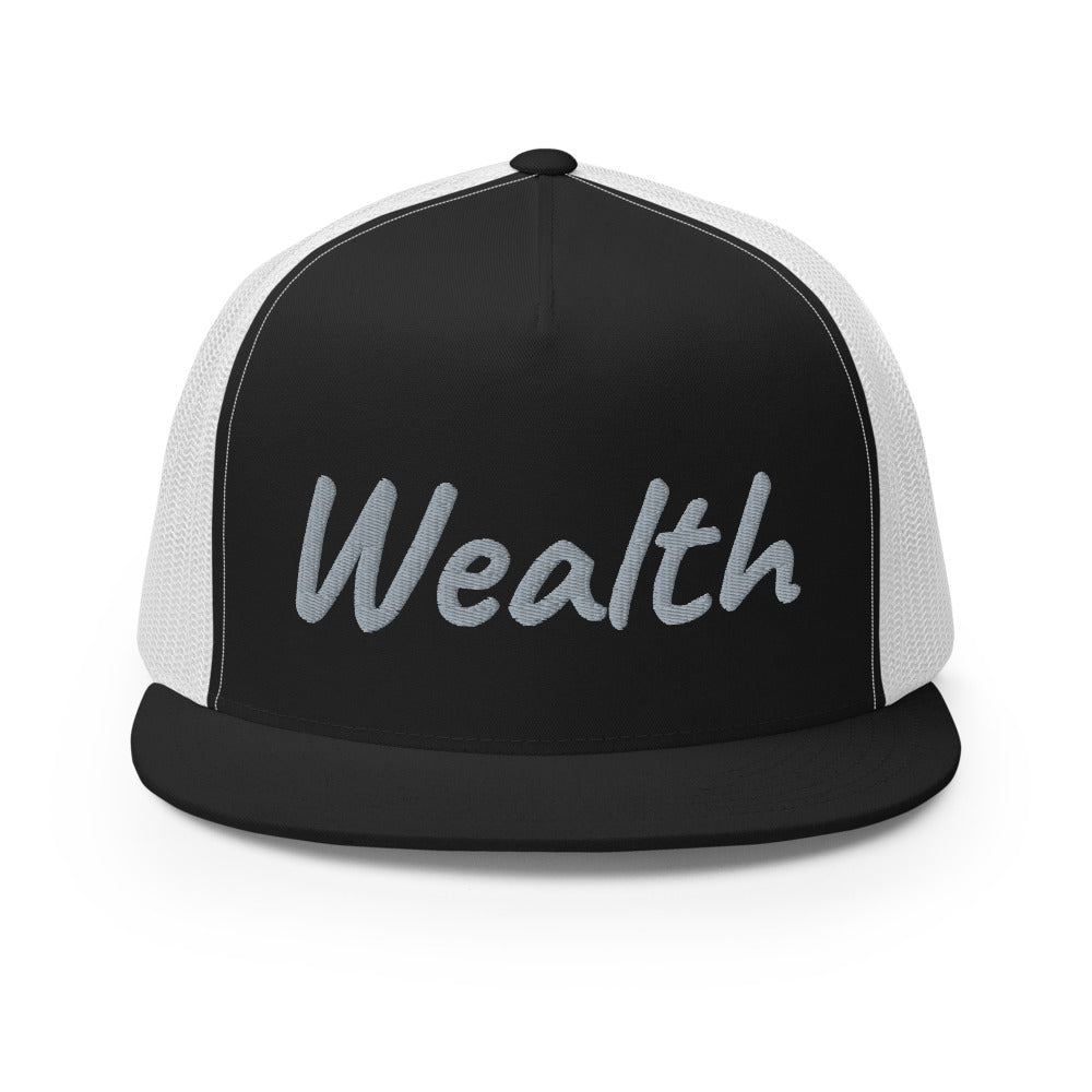 Wealth In Silver Embroidery on 5 Panel Trucker Cap