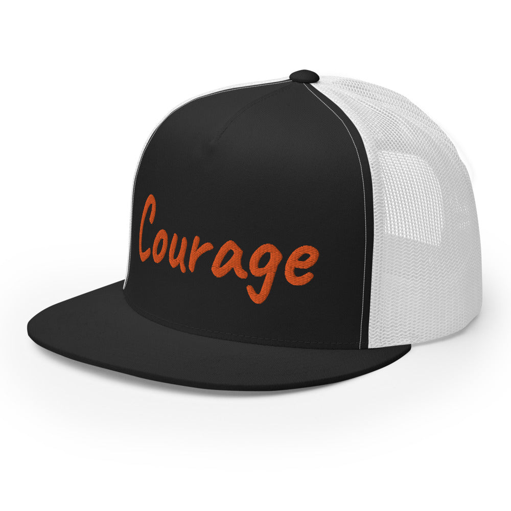 Courage In Amber Embroidery on 5 Panel Trucker Cap