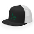 Joy In Emerald Embroidery on 5 Panel Trucker Cap