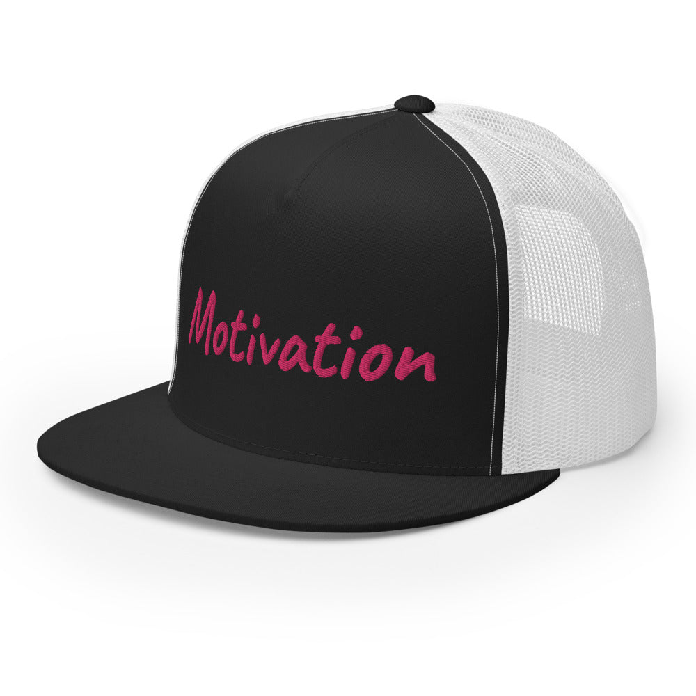 Motivation In Star Rose Quartz Embroidery on 5 Panel Trucker Cap