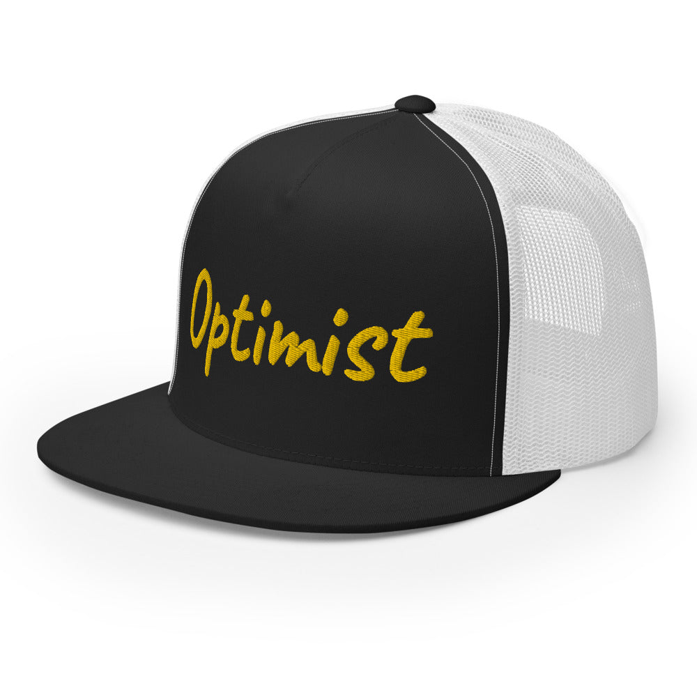 Optimist In Gold Embroidery on 5 Panel Trucker Cap