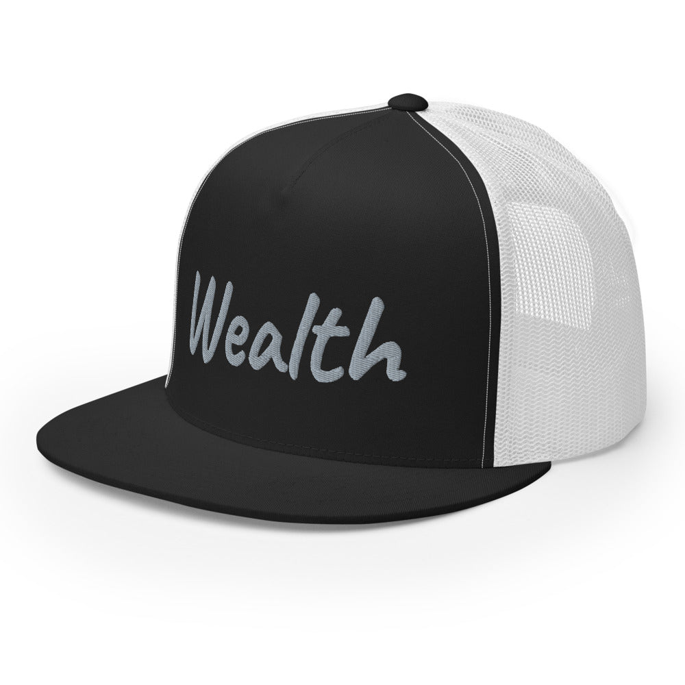 Wealth In Silver Embroidery on 5 Panel Trucker Cap