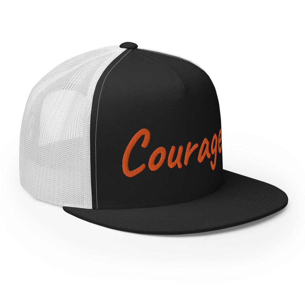 Courage In Amber Embroidery on 5 Panel Trucker Cap