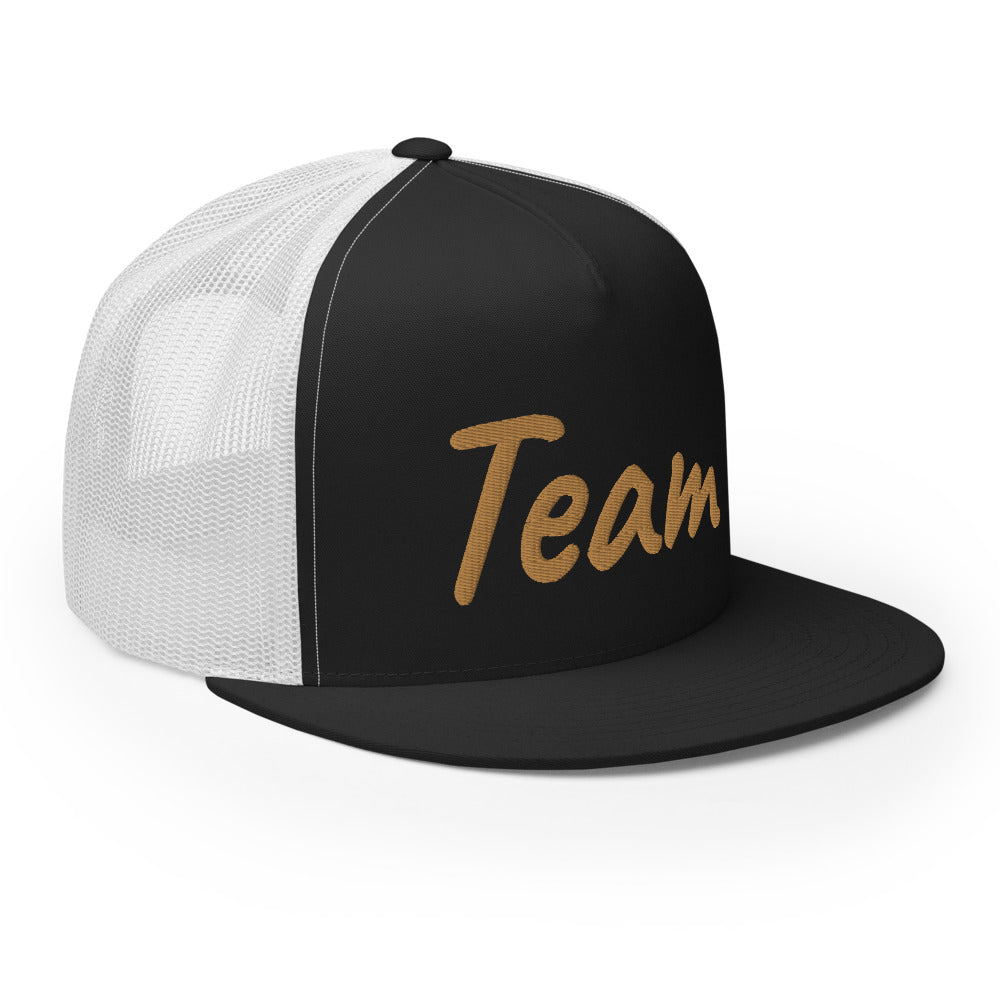 Team In Celluloid Embroidery on 5 Panel Trucker Cap