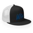 Win In Sapphire Embroidery on 5 Panel Trucker Cap