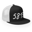 5813 In Pearl Embroidery on 5 Panel Trucker Cap