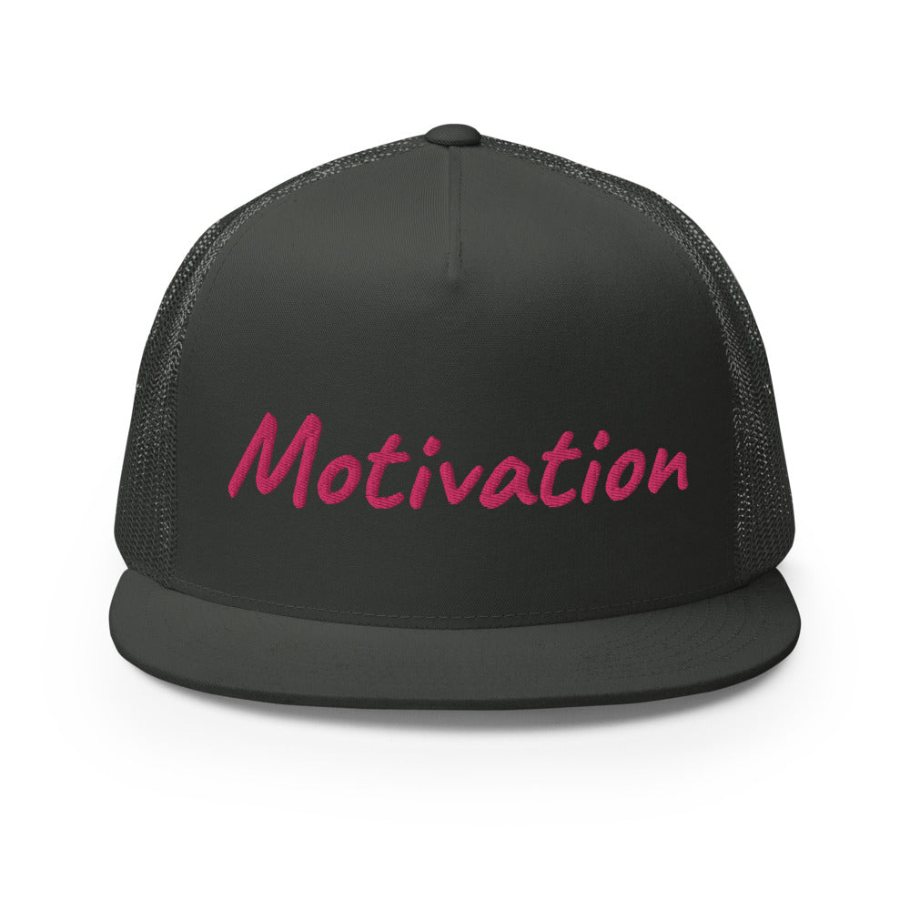 Motivation In Star Rose Quartz Embroidery on 5 Panel Trucker Cap