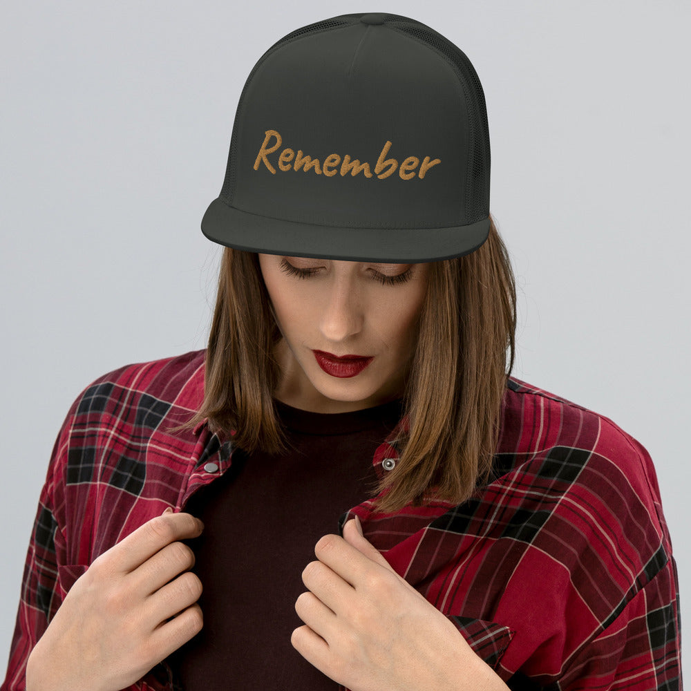 Remember In Celluloid Embroidery on 5 Panel Trucker Cap