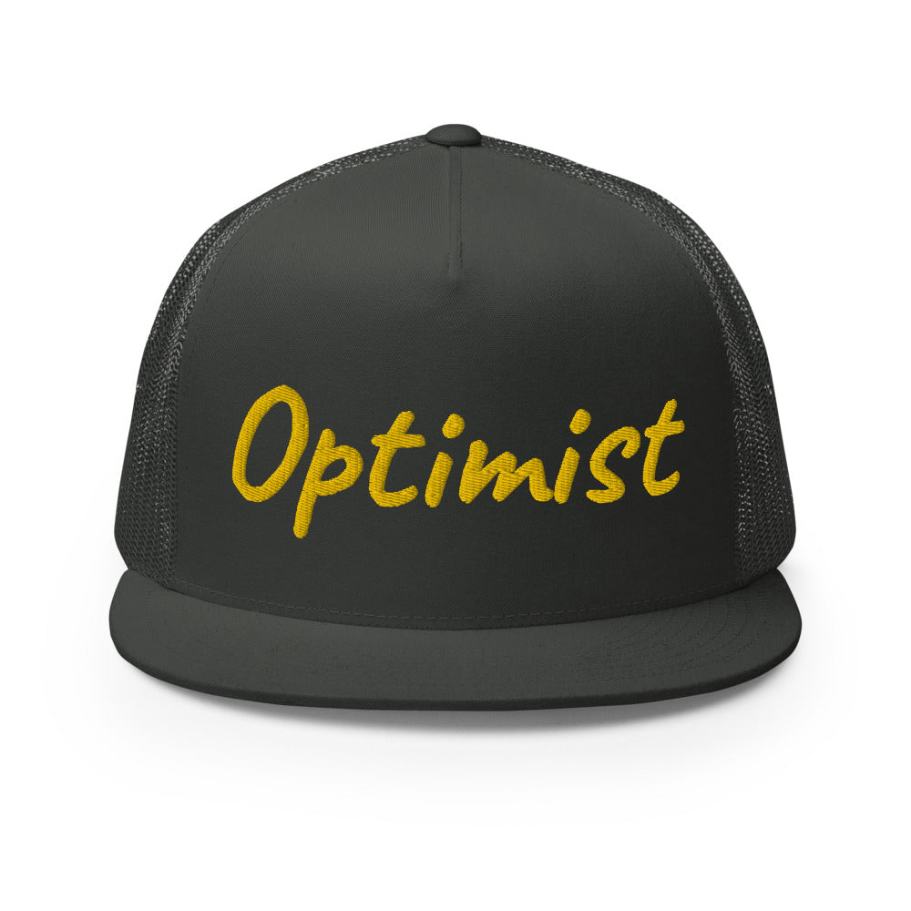 Optimist In Gold Embroidery on 5 Panel Trucker Cap