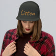 Listen In Copper Embroidery on 5 Panel Trucker Cap