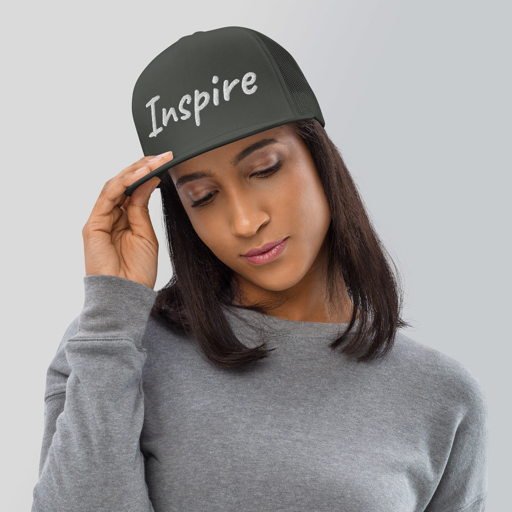 Inspire In Diamond Embroidery on 5 Panel Trucker Cap