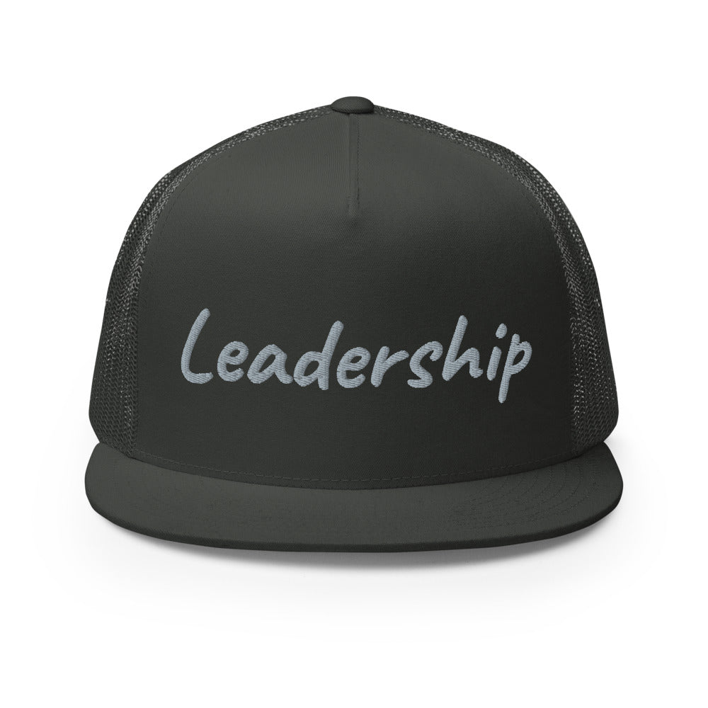 Leadership In Silver Embroidery on 5 Panel Trucker Cap