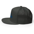 Win In Sapphire Embroidery on 5 Panel Trucker Cap