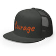 Courage In Amber Embroidery on 5 Panel Trucker Cap