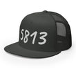 5813 In Pearl Embroidery on 5 Panel Trucker Cap