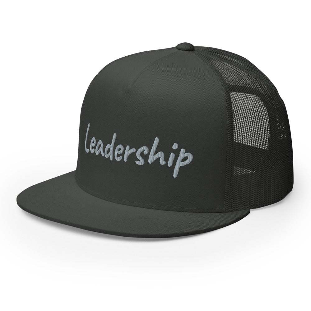 Leadership In Silver Embroidery on 5 Panel Trucker Cap