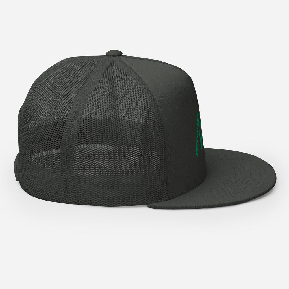 Now In Emerald Embroidery on 5 Panel Trucker Cap