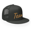 Team In Celluloid Embroidery on 5 Panel Trucker Cap