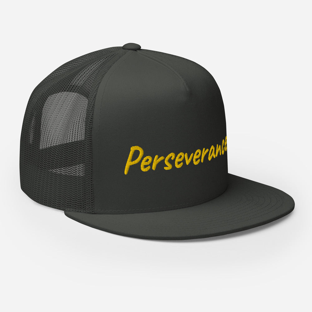 Perseverance In Gold Embroidery on 5 Panel Trucker Cap